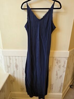 Bella Dahl Navy Frayed-Trim Slip Dress